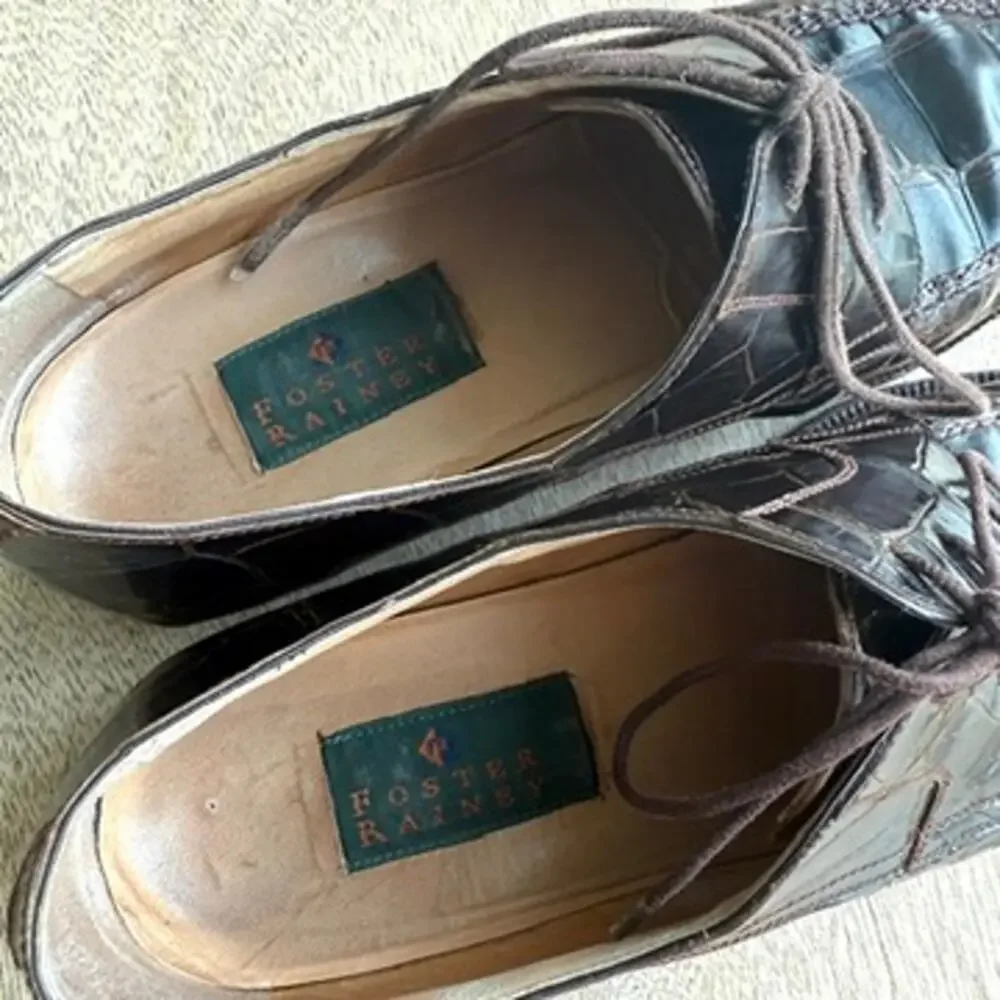 Foster Rainey Exotic Dress Shoes‎ Brown Leather Reptile Style Size 40.5 Italy